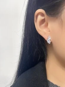 rakol Cubic Zirconia Decor Stud Earrings For Women For Party Banquet Wedding - Silver - View 3