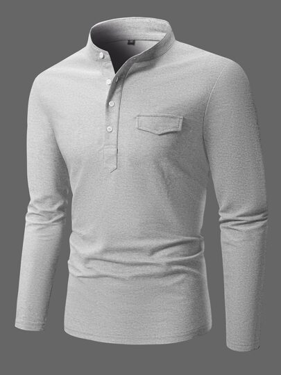 Guys Flap Detail Half Button Polo Shirt