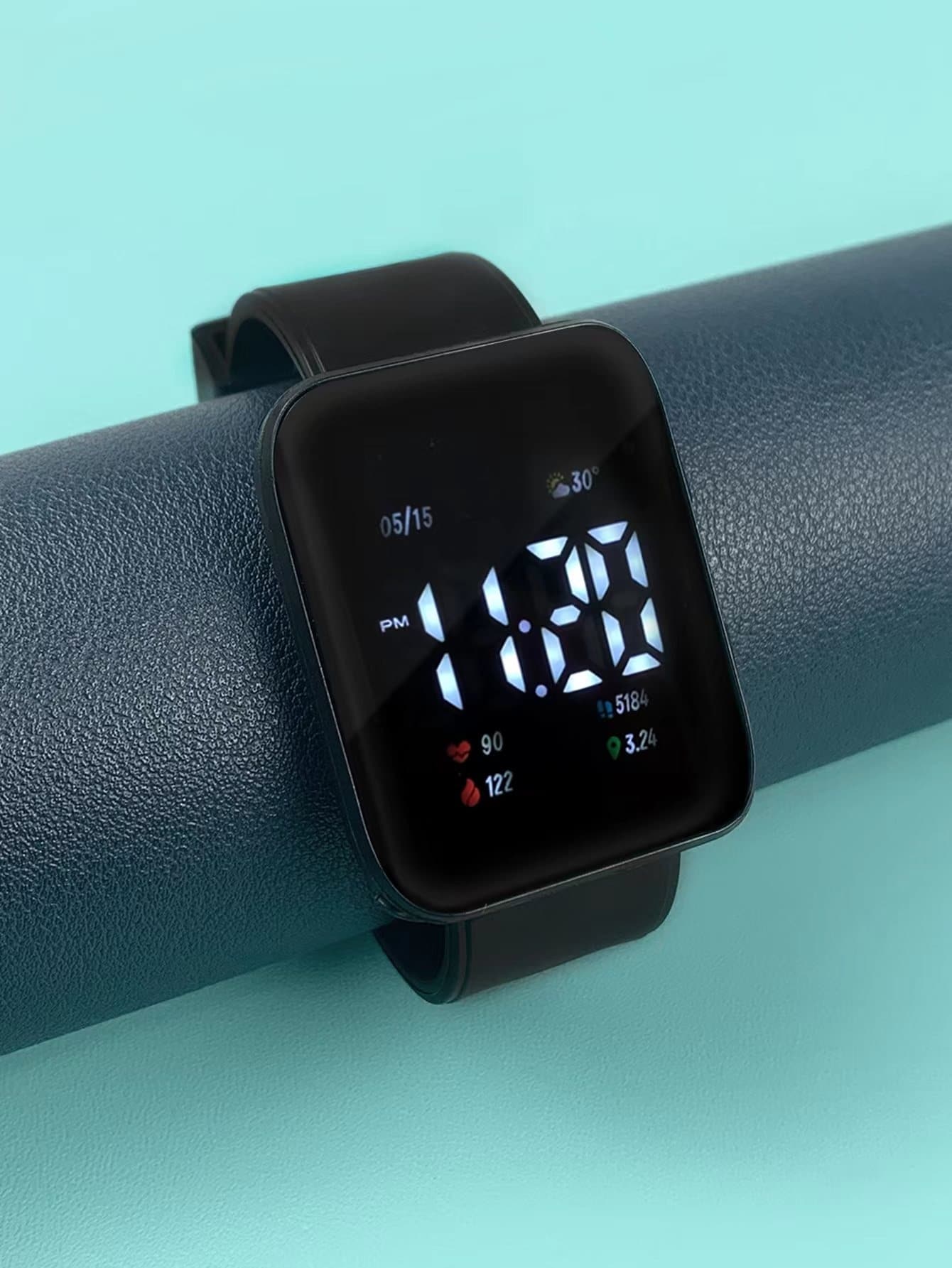 Hombres Reloj digital forma cuadrada - Negro - Ver 1