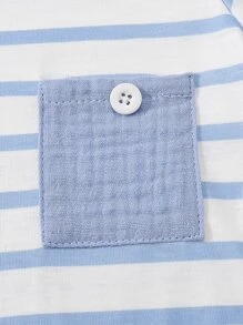 SHEIN Baby Boy Striped Patched Pocket Bodysuit & Shorts - Blue and White - View 4