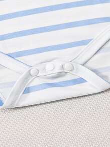 SHEIN Baby Boy Striped Patched Pocket Bodysuit & Shorts - Blue and White - View 6