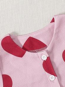 Baby Heart Print Button Front Top & Pinafore Shorts - Pink - View 3