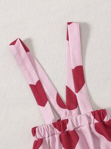 Baby Heart Print Button Front Top & Pinafore Shorts - Pink - View 5