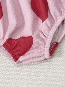Baby Heart Print Button Front Top & Pinafore Shorts - Pink - View 6