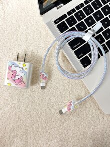 5入組獨角獸樣式數據線和充電頭保護裝置套裝 - 粉色 - 查看 2