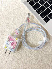 5入組獨角獸樣式數據線和充電頭保護裝置套裝 - 粉色 - 查看 6