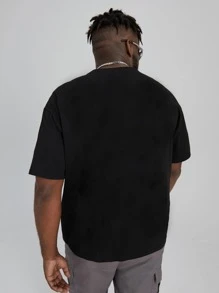 Manfinity Hombres Camiseta con estampado de letra - Negro - Ver 2