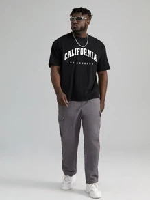 Manfinity Hombres Camiseta con estampado de letra - Negro - Ver 3