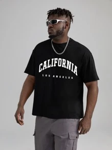 Manfinity Hombres Camiseta con estampado de letra - Negro - Ver 4