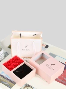 1入組花朵裝飾首飾收納盒附包 - 粉色 - 查看 5