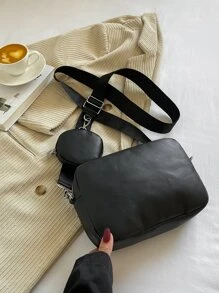 Bolsa cuadrada guateado con diseño de cadena con monedero - Gris - Ver 6