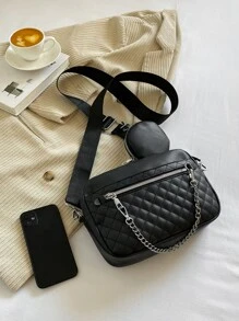 Bolsa cuadrada guateado con diseño de cadena con monedero - Gris - Ver 5