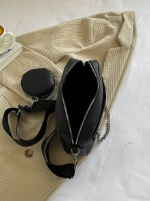 Bolsa cuadrada guateado con diseño de cadena con monedero - Gris - Ver 7