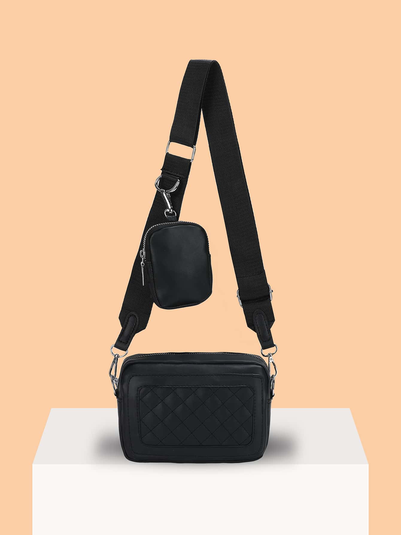 High School Students University Freshman Multifunctional Sling Bag Shoulder Bag Casual Bag Mini Men Argyle Quilted Square Bag With Coin Purse, Handbag Schoolbag For Travel,College,Outdoors,Commute Sling Bag For Man Man Bag Cross Body Bag Shoulder Bag Side Bag Back To School School Supplies Fall Messenger Bag Bag For Man Cylinder Bag Old Money Halloween Christmas - Black - View 1