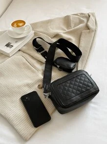 High School Students University Freshman Multifunctional Sling Bag Shoulder Bag Casual Bag Mini Men Argyle Quilted Square Bag With Coin Purse, Handbag Schoolbag For Travel,College,Outdoors,Commute Sling Bag For Man Man Bag Cross Body Bag Shoulder Bag Side Bag Back To School School Supplies Fall Messenger Bag Bag For Man Cylinder Bag Old Money Halloween Christmas - Black - View 4