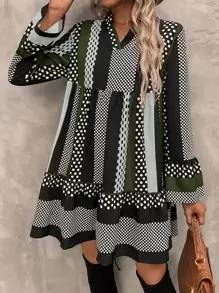 SHEIN LUNE Polka Dot Print Flounce Sleeve Ruffle Hem Smock Dress - Multicolor - View 1