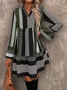 SHEIN LUNE Polka Dot Print Flounce Sleeve Ruffle Hem Smock Dress - Multicolor - View 5