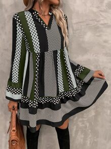 SHEIN LUNE Polka Dot Print Flounce Sleeve Ruffle Hem Smock Dress - Multicolor - View 6
