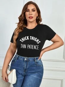 SHEIN LUNE Áo thun Plus size Slogan Giải trí - màu đen - Xem 1