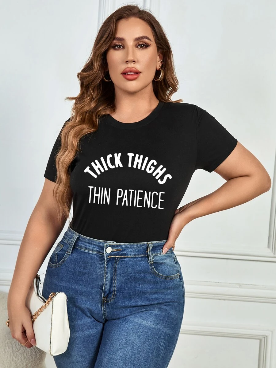 SHEIN LUNE Áo thun Plus size Slogan Giải trí - màu đen - Xem 1