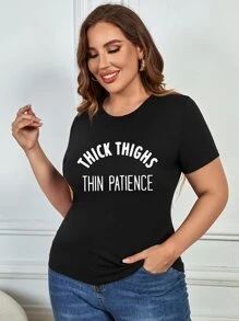 SHEIN LUNE Áo thun Plus size Slogan Giải trí - màu đen - Xem 3