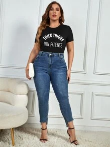 SHEIN LUNE Áo thun Plus size Slogan Giải trí - màu đen - Xem 5
