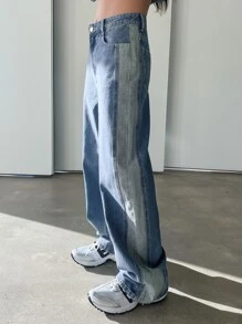 DAZY Colorblock Patched Pocket Wide Leg Jeans - Medium Wash - View 6