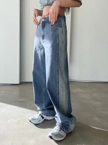 DAZY Colorblock Patched Pocket Wide Leg Jeans - Medium Wash - View 8