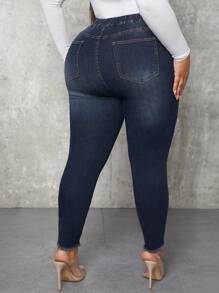 SHEIN SXY Jeans ajustados desgarro bajo crudo - Azul lavado oscuro - Ver 2