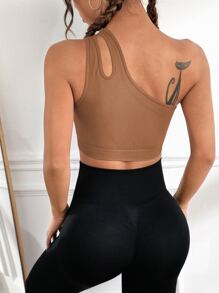 Sujetador deportivo de un hombro con abertura delantera - Marrón - Ver 6