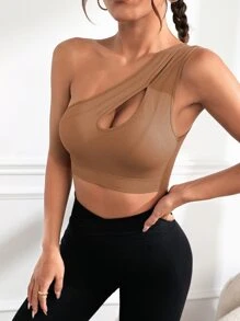 Sujetador deportivo de un hombro con abertura delantera - Marrón - Ver 1