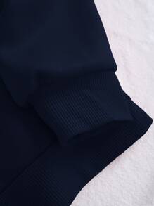 SHEIN EZwear Capucha térmica unicolor con bolsillo de canguro de hombros caídos con cordón - Azul Marino - Ver 4