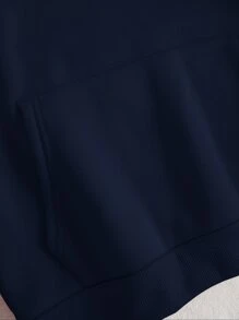 SHEIN EZwear Capucha térmica unicolor con bolsillo de canguro de hombros caídos con cordón - Azul Marino - Ver 7