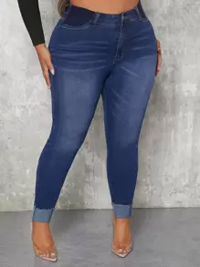 SHEIN SXY Plus High Waist Skinny Jeans - Dark Wash - View 1