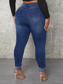 SHEIN SXY Plus High Waist Skinny Jeans - Dark Wash - View 2