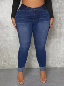 SHEIN SXY Plus High Waist Skinny Jeans - Dark Wash - View 4