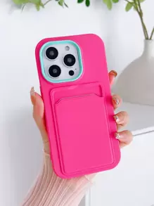 Rose Pink Phone Case With Card Slot - Hot Pink - View 1