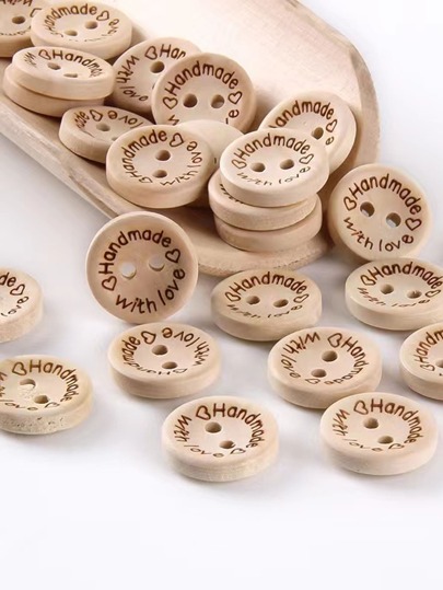 50pcs 2 Hole Natural Wooden Button Handmade With Love, Wood Button For Scrapbooking Craft, DIY Clothing Sewing Accessory