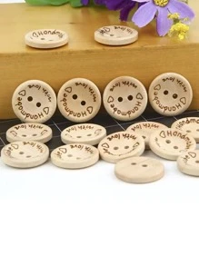 50pcs 2 Hole Natural Wooden Button Handmade With Love, Wood Button For Scrapbooking Craft, DIY Baby Clothing Sewing Accessory