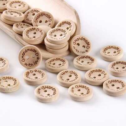 50pcs 2 Hole Natural Wooden Button Handmade With Love, Wood Button For Scrapbooking Craft, DIY Clothing Sewing Accessory