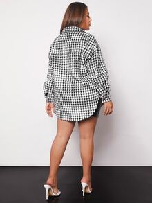 SHEIN SXY Plus Houndstooth Print Drop Shoulder Overcoat - Black and White - View 2
