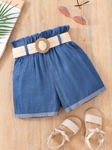 Quần Short Gái Quần paper-bag màu trơn Dễ thương - Màu xanh lam - Xem 1