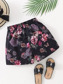 Girls Floral & Butterfly Print Shorts - Black - View 2