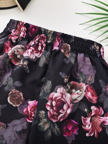 Girls Floral & Butterfly Print Shorts - Black - View 3