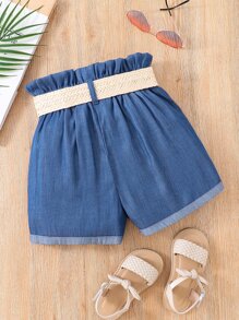 Quần Short Gái Quần paper-bag màu trơn Dễ thương - Màu xanh lam - Xem 2