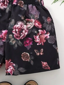Girls Floral & Butterfly Print Shorts - Black - View 4