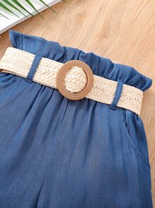 Quần Short Gái Quần paper-bag màu trơn Dễ thương - Màu xanh lam - Xem 3