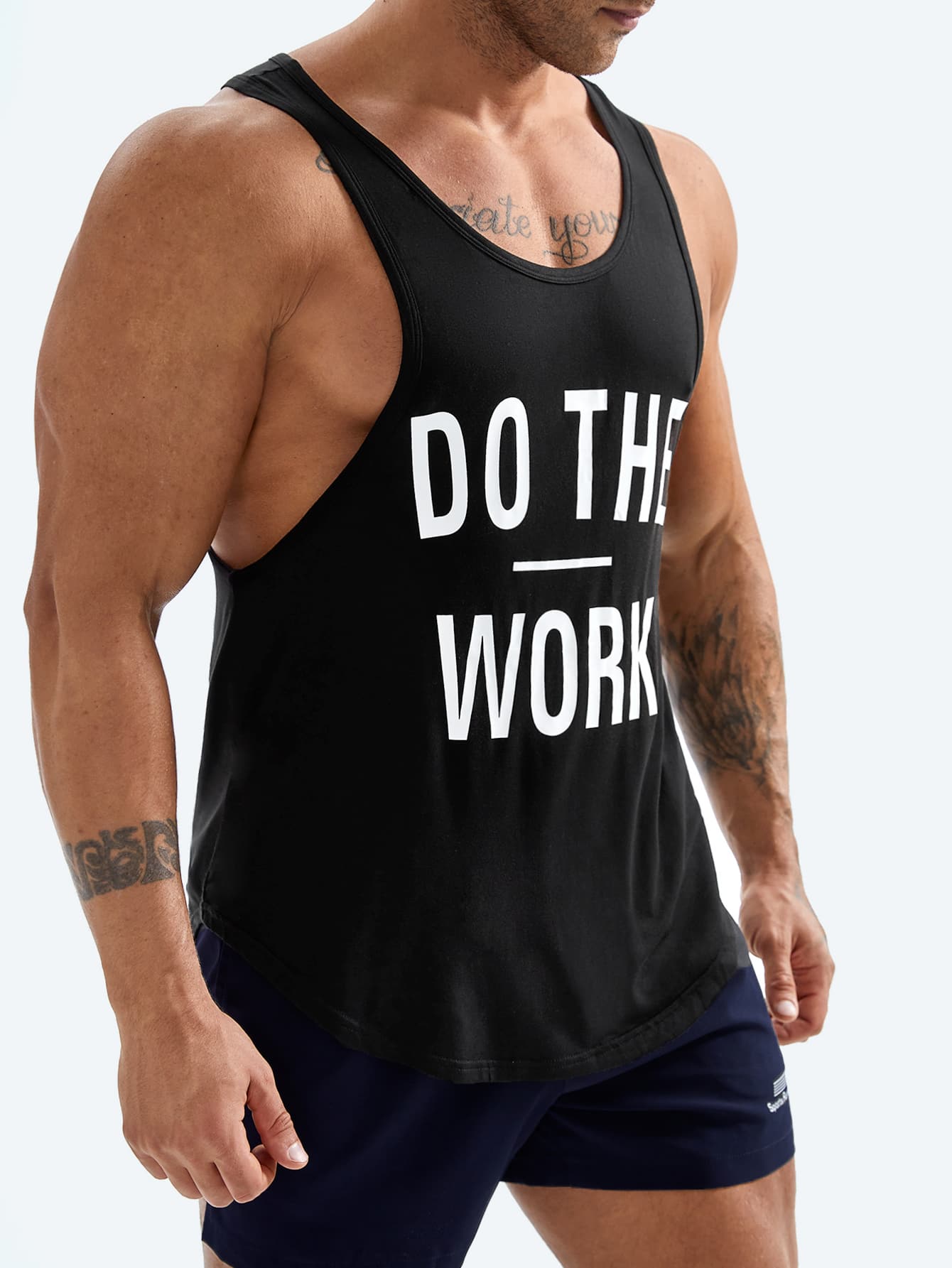 Hombres Top tank de dormir con estampado de letra - Negro - Ver 1