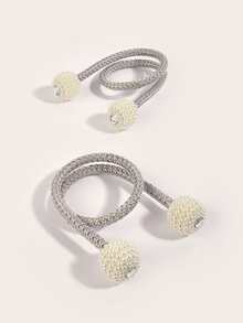 1入組人造珍珠裝飾窗簾綁帶 - 灰色 - 查看 3