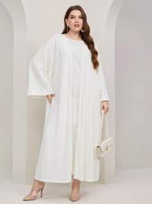 Al Najma Plus Batwing Sleeve Open Front Abaya - White - View 2
